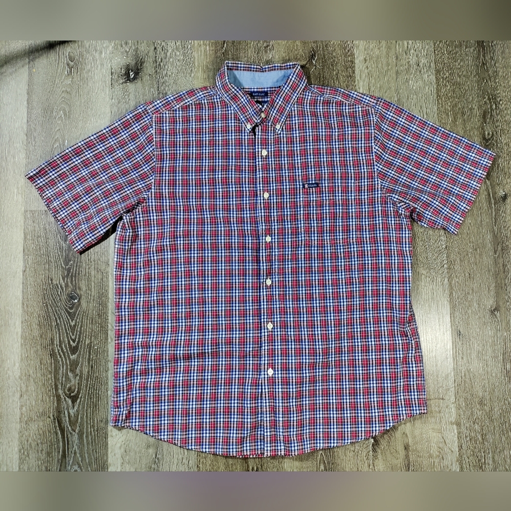 Chaps Men's Red Plaid Short Sleeve Shirt